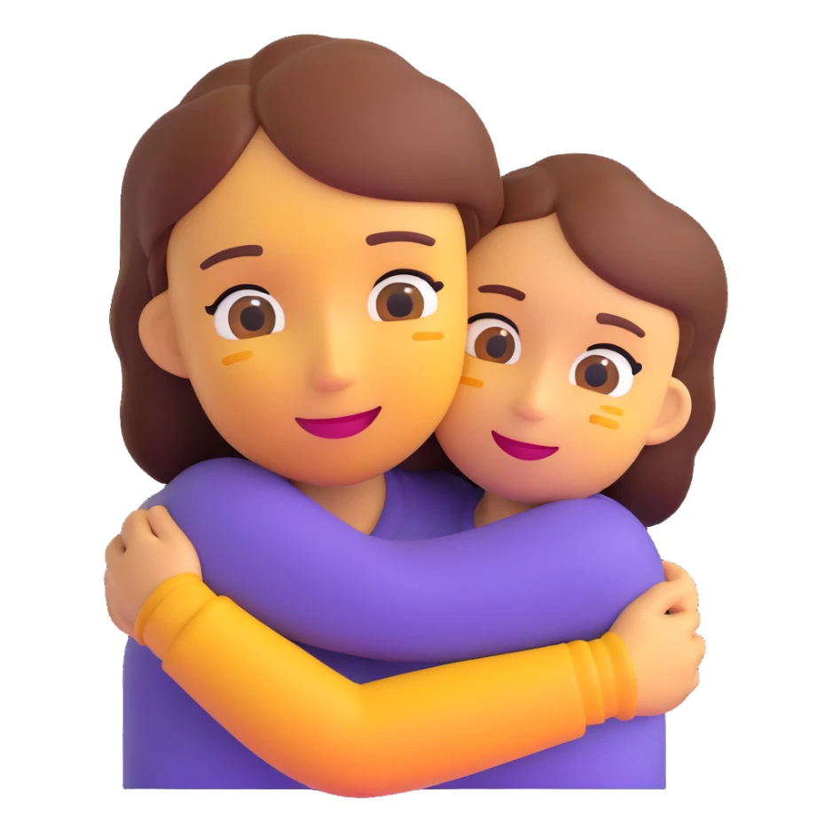 a girl hugging her mother, 3D emoji style sticker