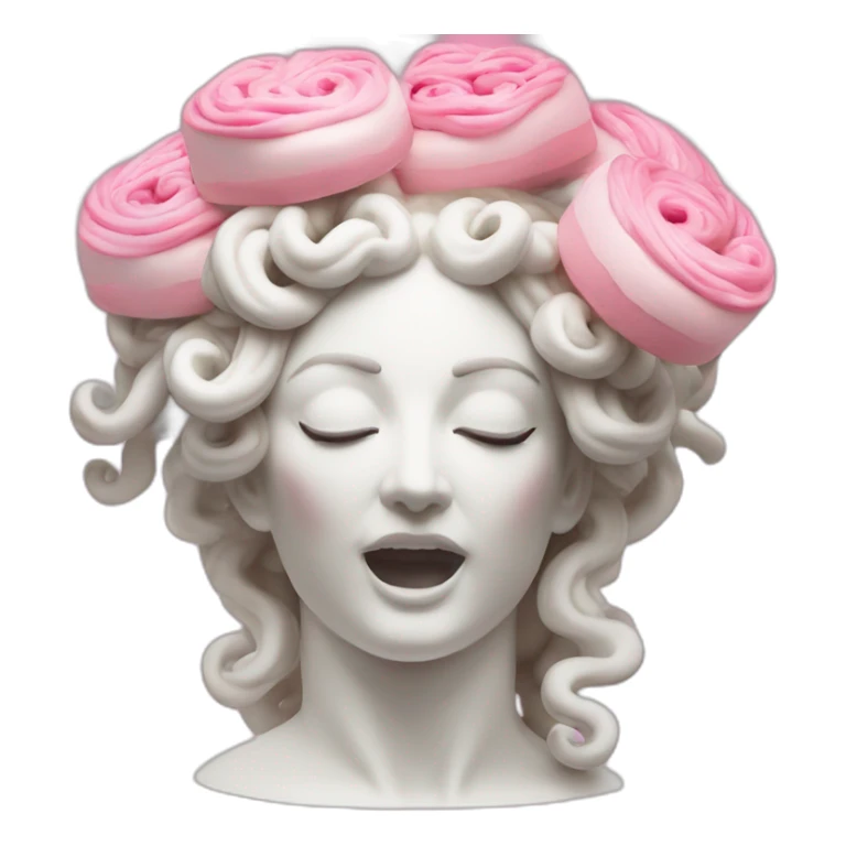 white statue of Medusa Gorgo eating pink cake sticker