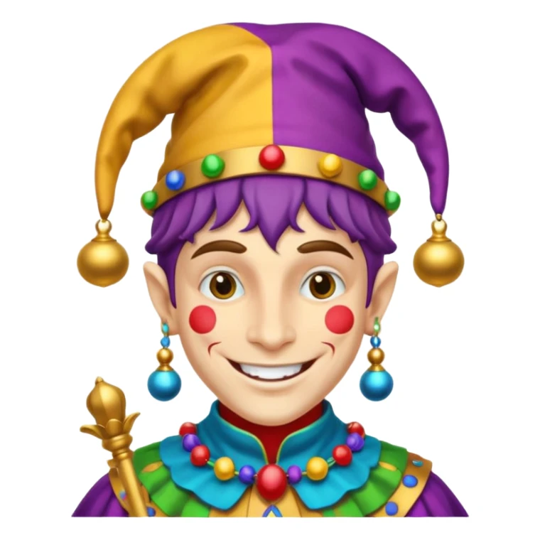 Royal Jester – Smiling trickster with colorful hat and bells sticker
