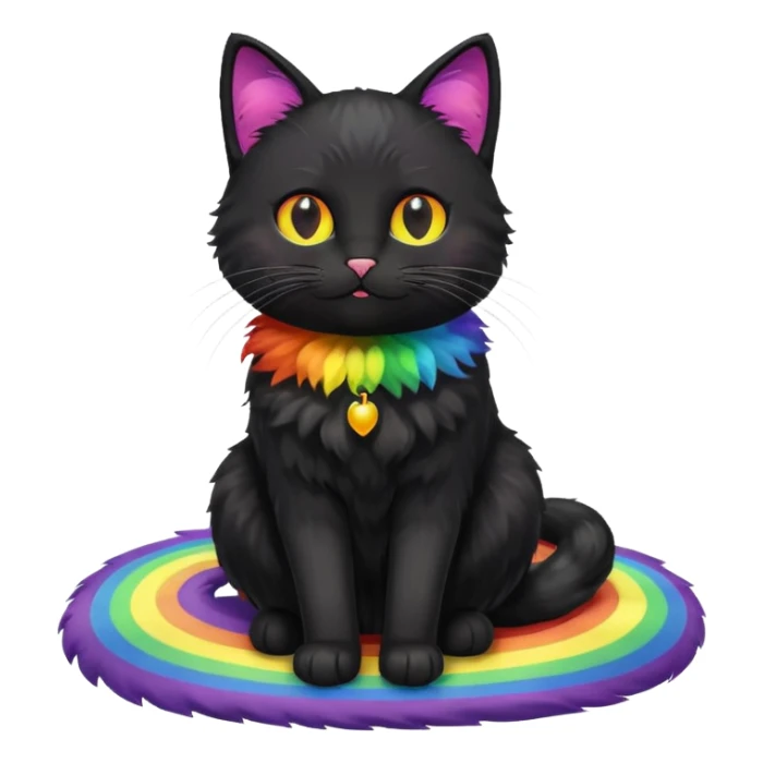 Black Cat sitting on top of a rainbow sticker
