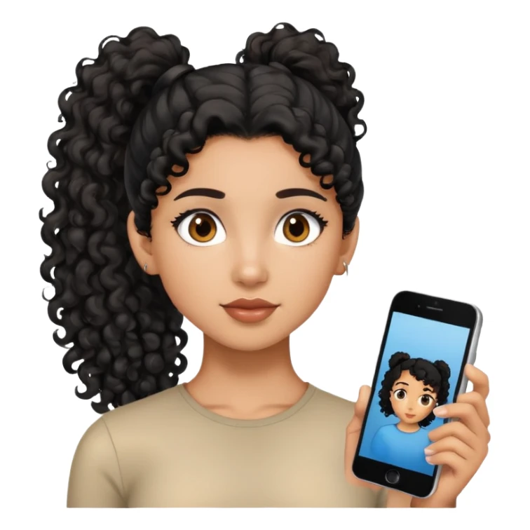 Mixed girl with black curly hair ponytail brown eyes sticker