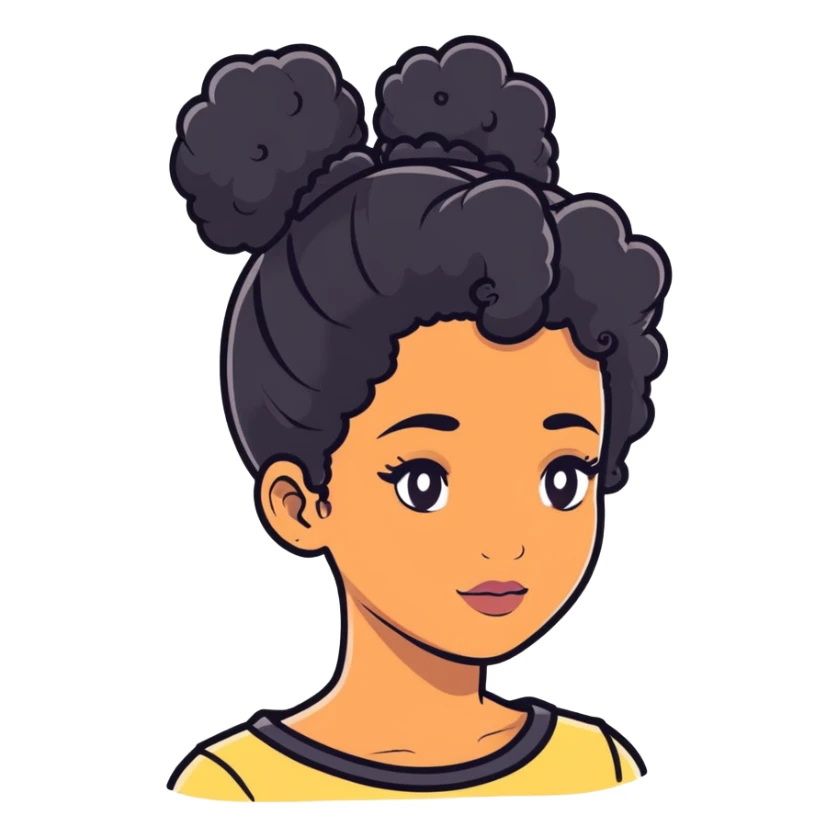 black girl with black curly hair in a bun sticker