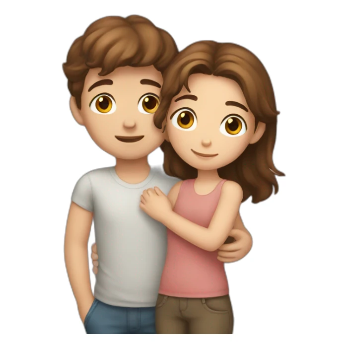 Girl with brown hair and boy with brown hair cuddling sticker