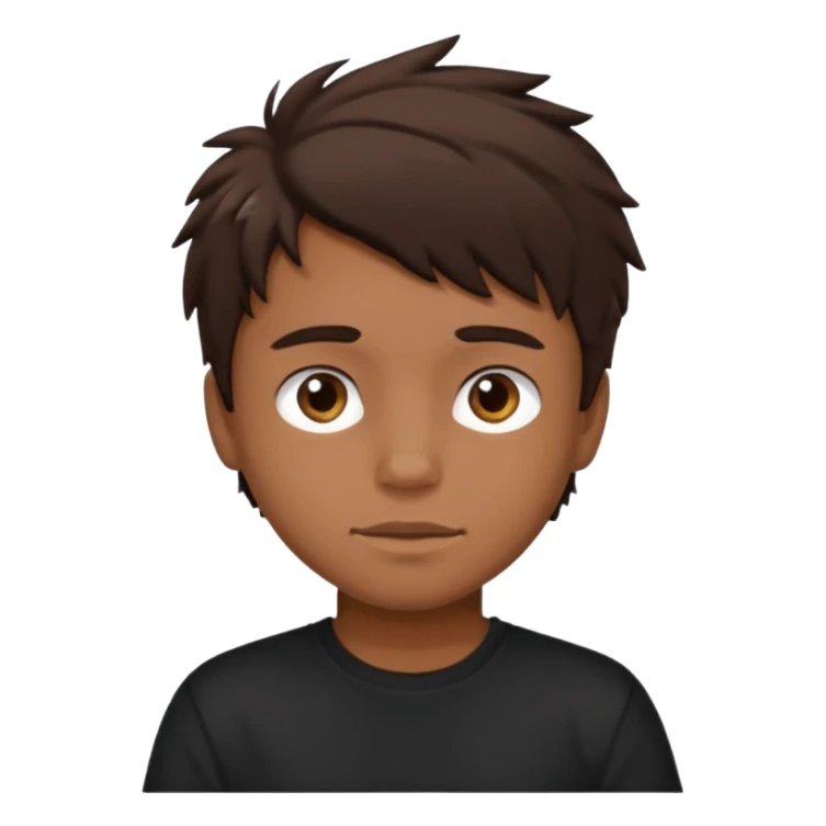 a tan boy with messy dark brown hair. Wearing a black tshirt sticker