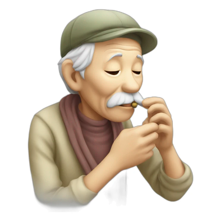 an old person smelling a scent bead (with mouth close) sticker