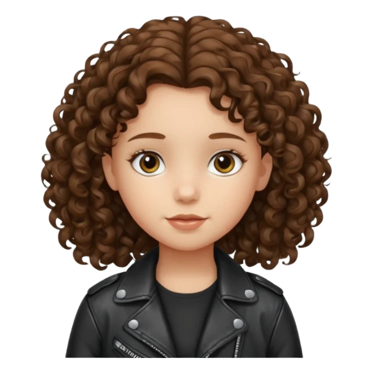 girl kid curly brown hair wear leather jacket sticker