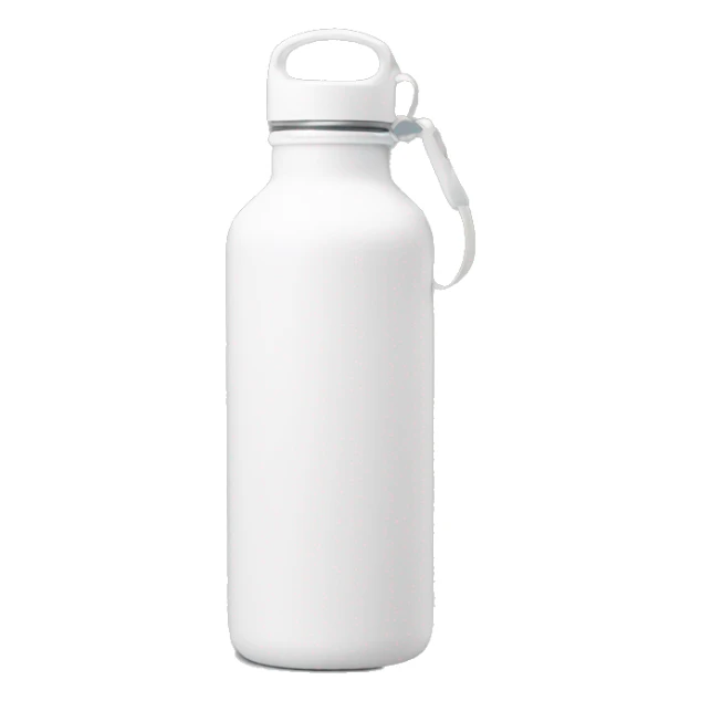 white water bottle with white lid, white handle strap sticker
