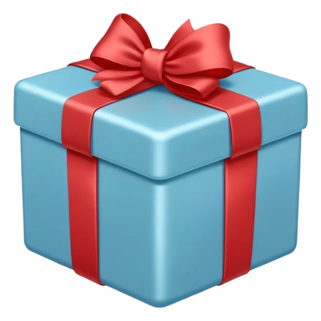 The box is pale blue with a pale red bow sticker