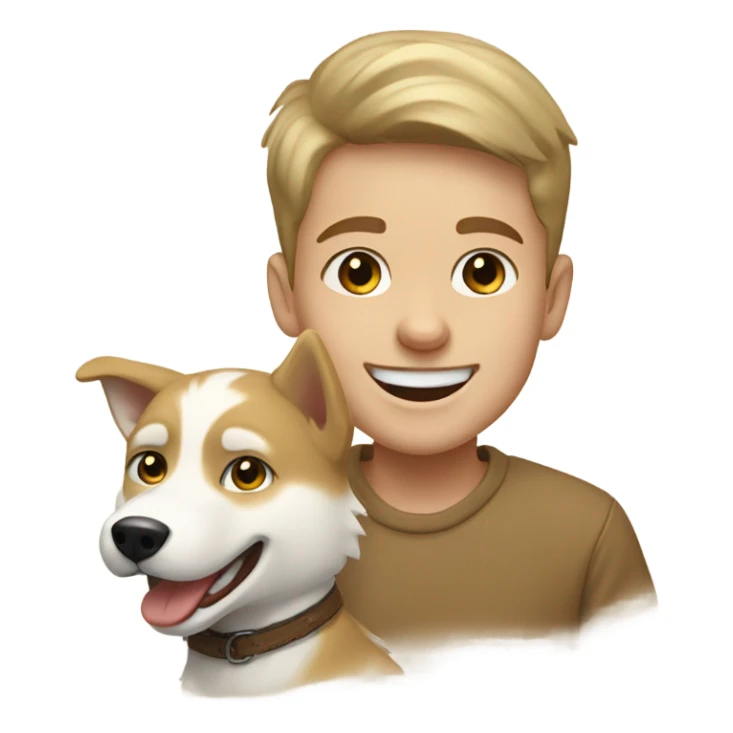 smiling européen boy with golden beige Husky  outdoors sticker