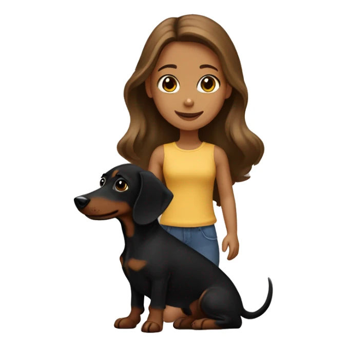 brown-haired girl and black dachshund with tan sticker