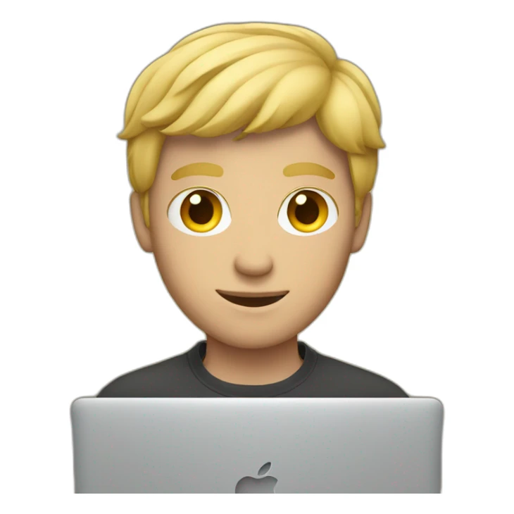 blonde guy in front of mac book sticker