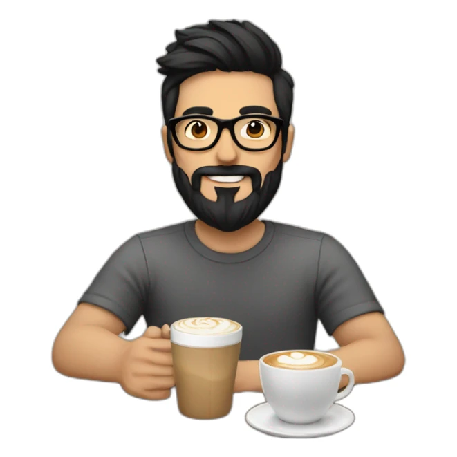 Hipster with black hair, beard and glasses drinking cappuccino   sticker