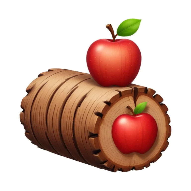 apple emoji style wooden log, no human features, white background, adorable and colorful sticker