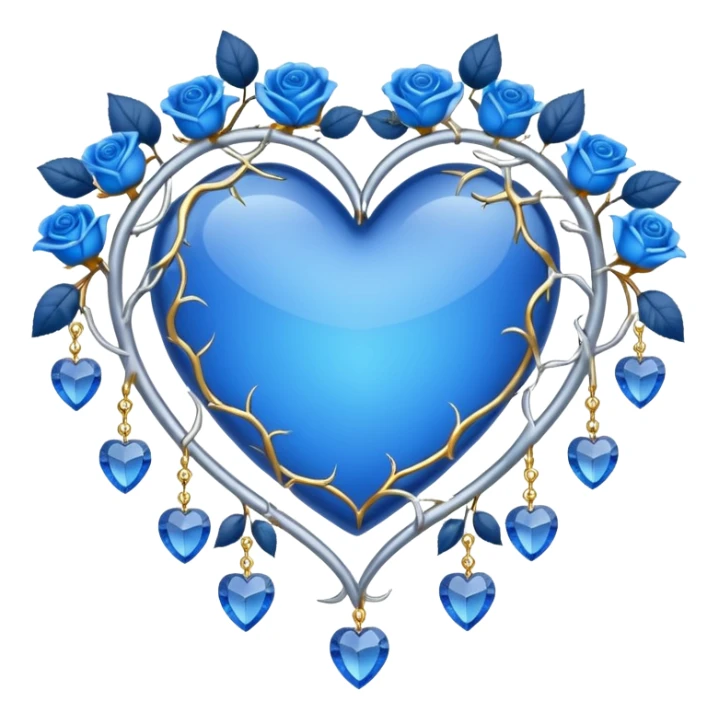 heart shape silver vine with blue roses border with gold and blue crystals hanging  sticker