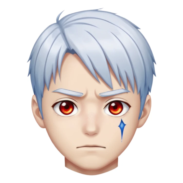 Shoto Todoroki face only, half red half white hair, heterochromia eyes one blue one gray, burn scar on left side of face, serious expression sticker