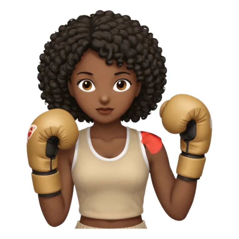 Black lady with curly black hair with beige clothes using beige boxing gloves sticker