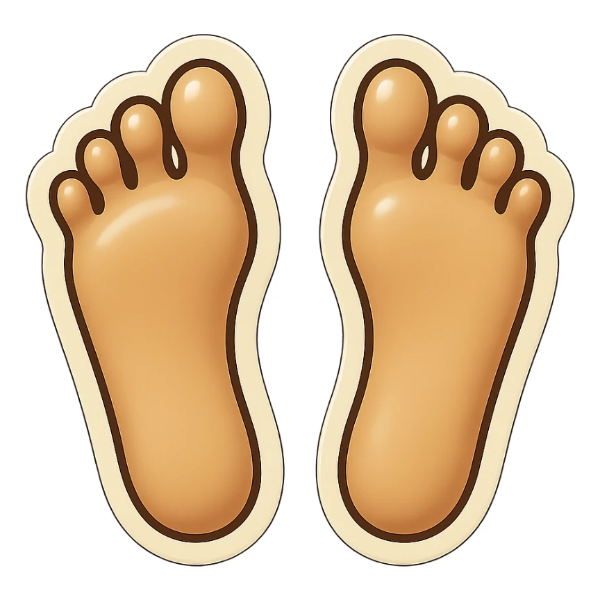 Remake these emoji feet soles in the same pose and style as the reference. Use beige color with less pink, no toenails, no symbols, no red or yellow details. Make them anatomically correct. This is variation 4. sticker