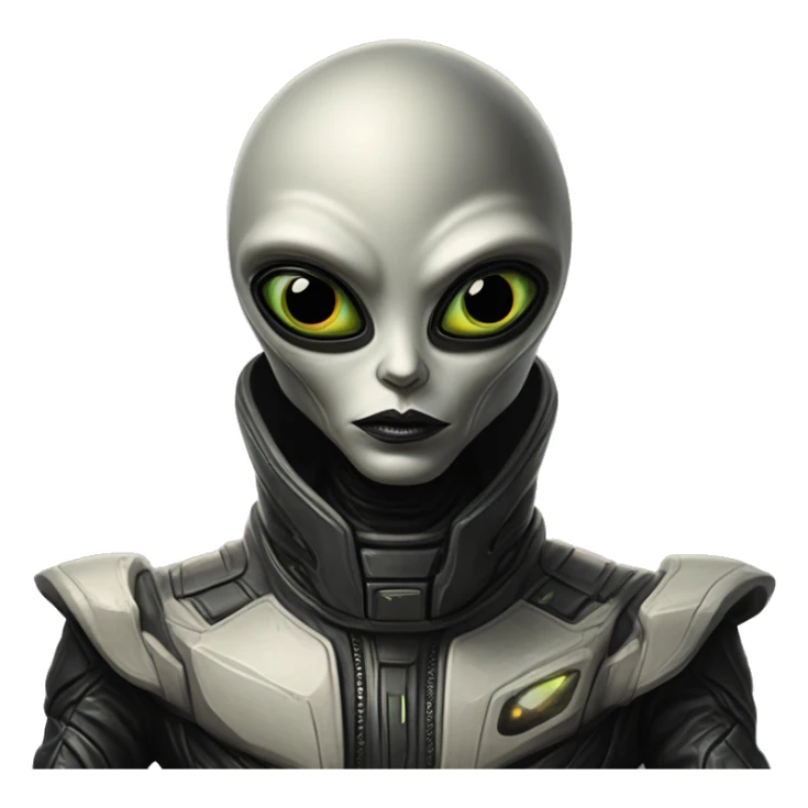 Mysterious UFO alien in startup style, oil paint, black eyes, intricate lips, masterpiece portrait, beautiful, desirable, logical, American, Musk, Tesla sticker