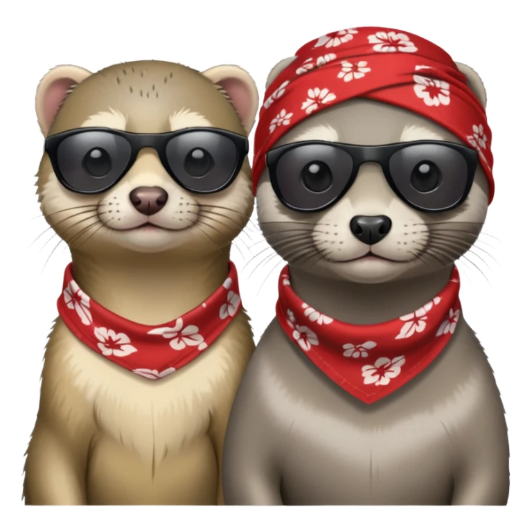 These two animals look like they run the streets — ferret and grey seal, dripped out in shades and bandanas sticker