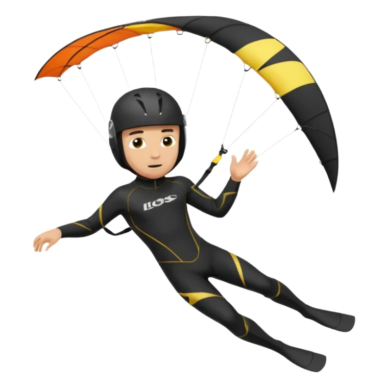 Kiterman, caucasico traje neopreno negro y casco negro, haciendo un down loop con la cometa sticker