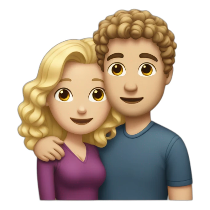 White man with dark curly hair hugging a blonde curvy woman sticker