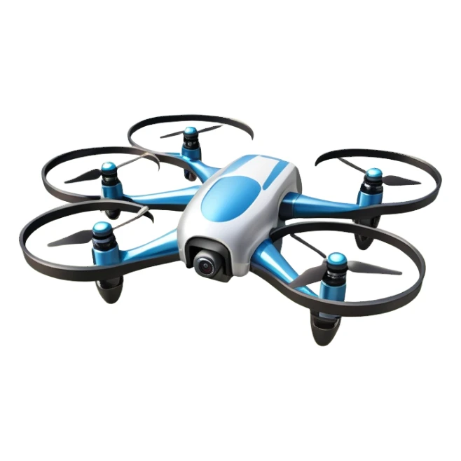 An icon showing a racing quadcopter drone in the foreground, flying at high speed through a course filled with obstacles and checkpoints. Other drones zoom in the background over a dynamic landscape. Transparent background highlights the thrill and precision of drone racing. sticker