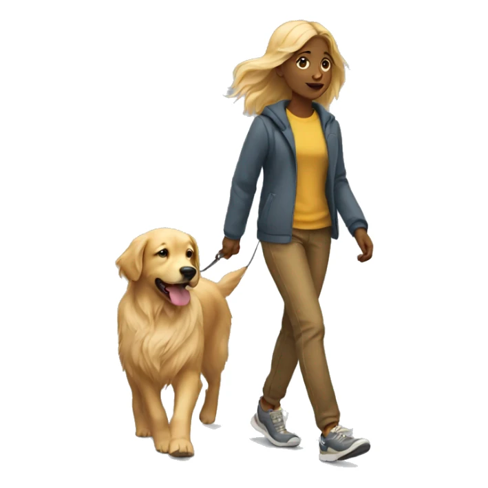 girl walking golden retriever dog sticker