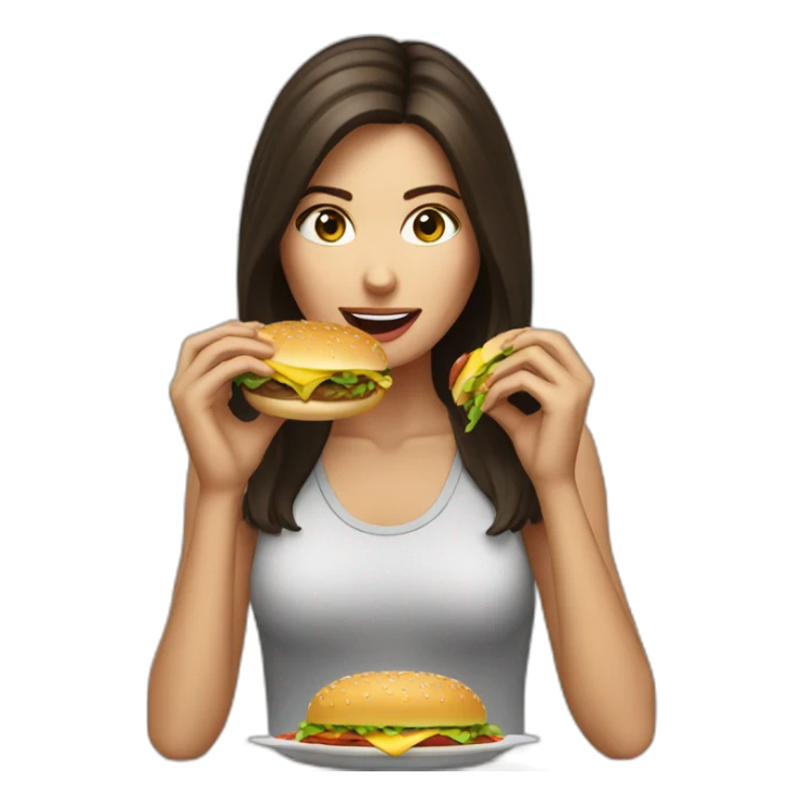 Brunette eating a hamburger sticker