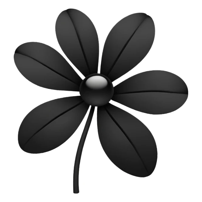 Minimalistic abstract flower made of five simple black petals on white sticker