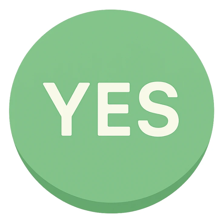 green ball featuring the word YES, modern color icon style sticker