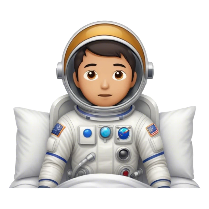 Asian man wearing in astronaut wakeup from the bed looking lazy with sun sticker