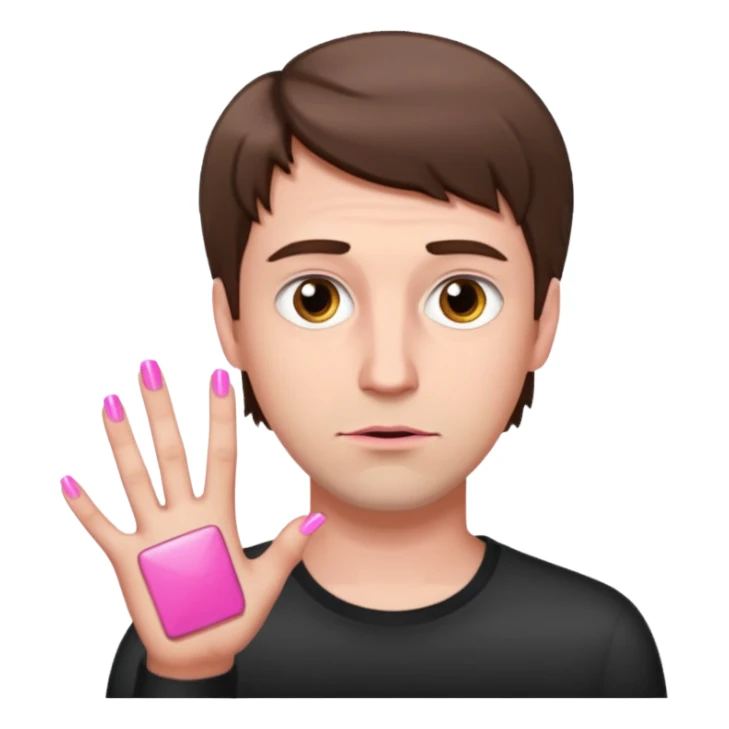 White man with short brown hair, long face, and pink nails looking sassy sticker