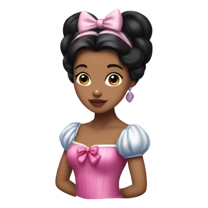 princess Snow White, black hair, with a big pink bow on head sticker