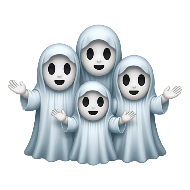 
Mini ghost family holding hands 
 cartoon -style/cute and transparent for a sticker 
 sticker