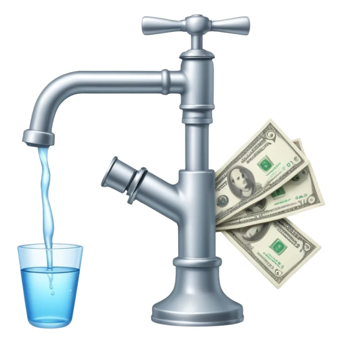 the water faucet next to the money sticker