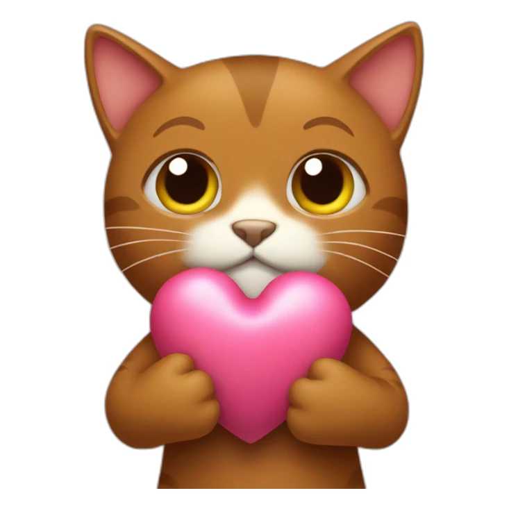 brown cat hugs toy heart sticker