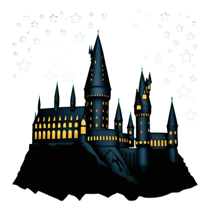 Harry Potter Hogwarts castle silhouette with stars, outlined icon sticker