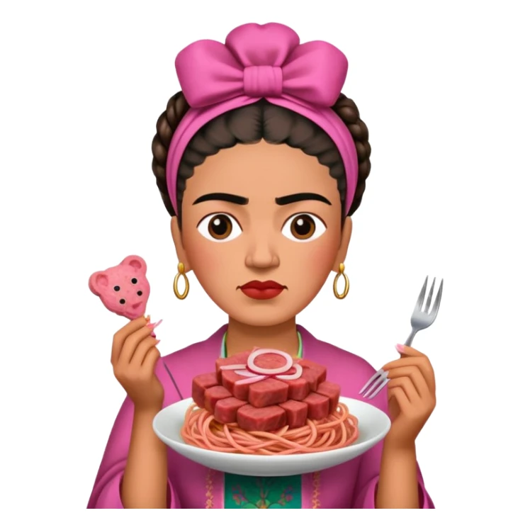 frida khalo holding pink spam meat spaghetti portrait  sticker