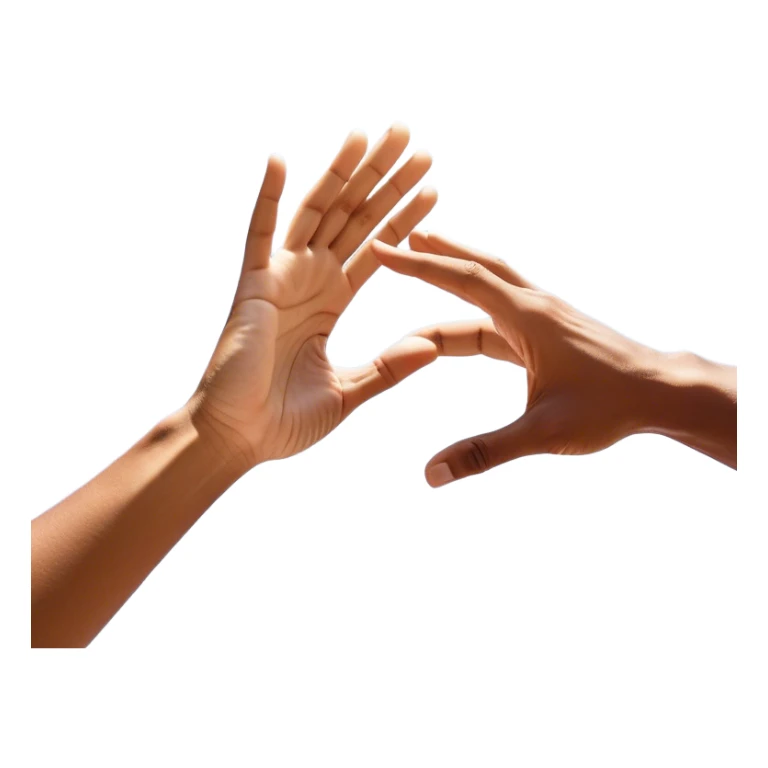 Two open hands coming together in mid-air, palms touching with a slight tilt towards each other. point of contact, there's a small burst of energy (💥✨) or motion lines, emphasizing the impact of the high five. The hands are slightly angled to create a dynamic, celebratory feel excitement, success sticker