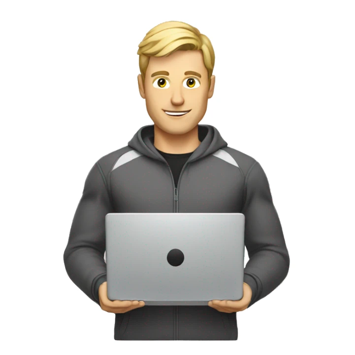 white male cybersportsman with laptop sticker