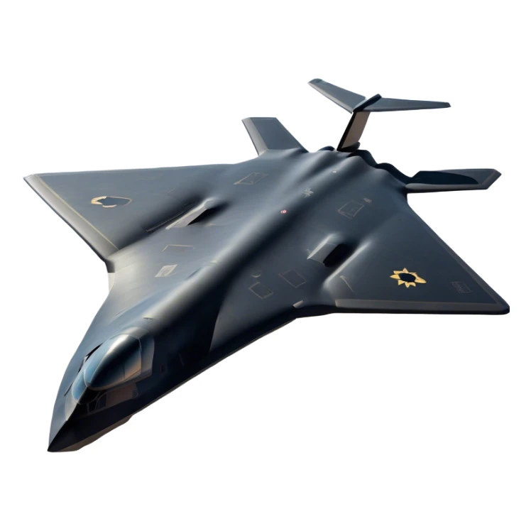 B-2 Spirit bomber - Northrop B-2 (Model Year: 2021) (Iconic colour: Stealth black) - A sleek, stealth bomber with smooth, angular contours and a matte jet-black finish. Emphasize a futuristic, minimalist design with a seamless fuselage, low-profile wings, and an overall intimidating stealth aesthetic. sticker