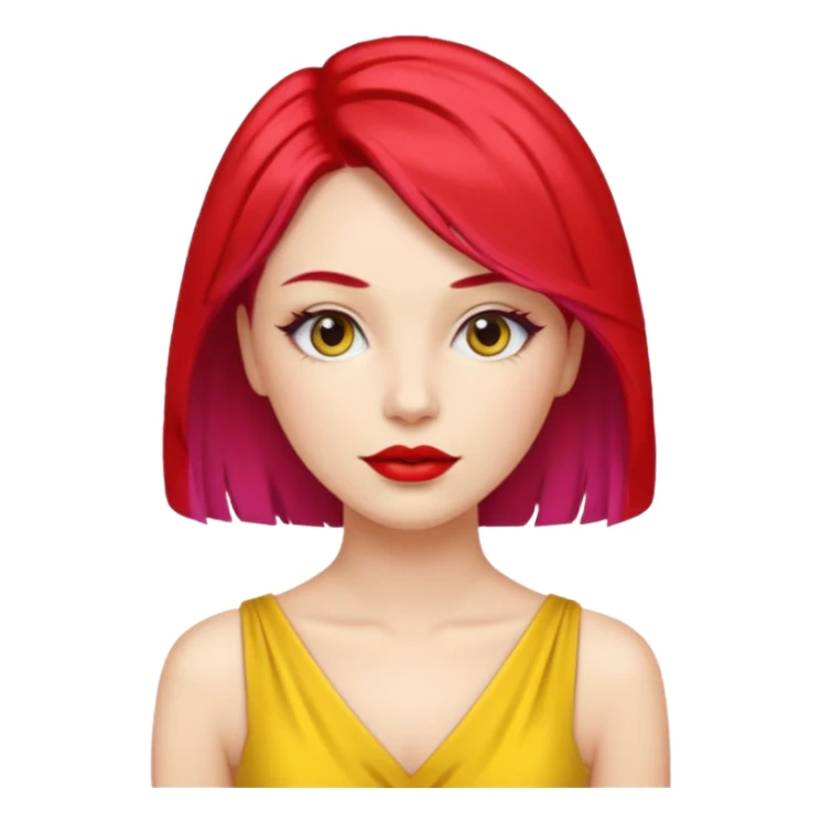 woman red lips, deifferent hair, yellow dress. sticker