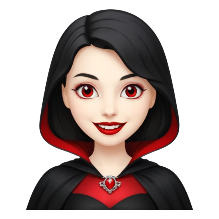 Vampire lady in black dress with cape, smile sticker