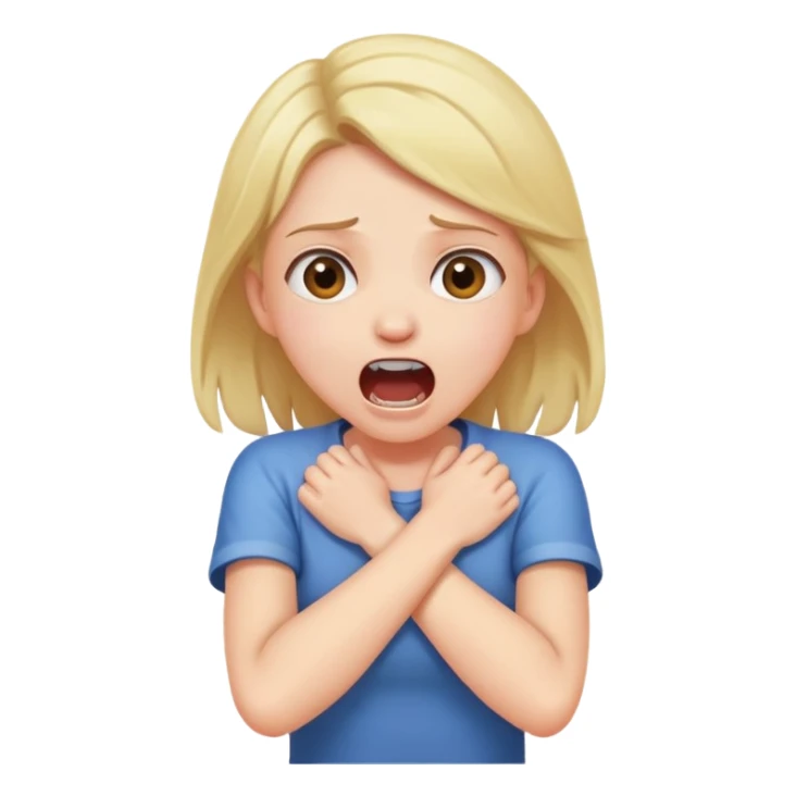 Screaming girl with arms crossed holding neck  sticker