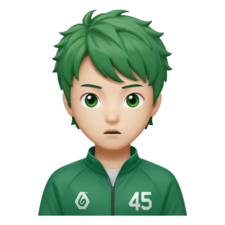 Gi-hun (player 456) from Squid Game, wearing a green tracksuit with the number 456, short messy hair, expressive face sticker