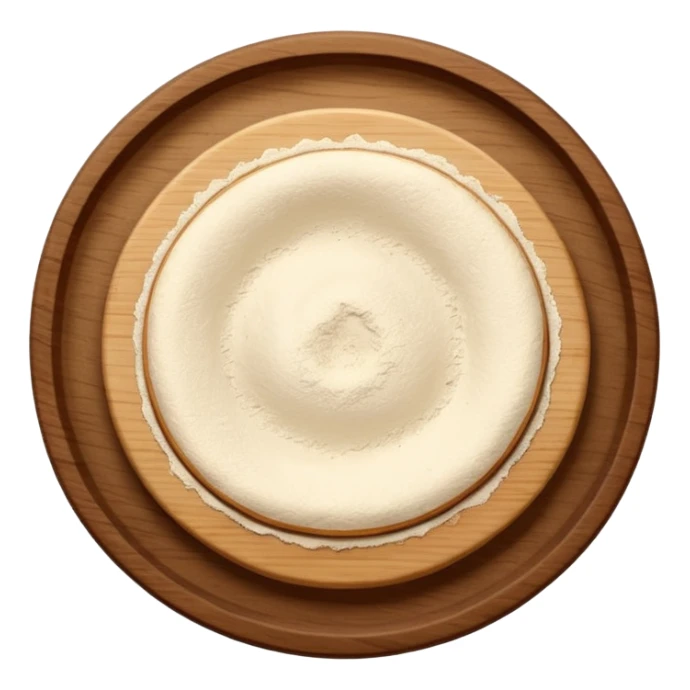 bits of flour on circular wooden plate slightly curved edges sticker