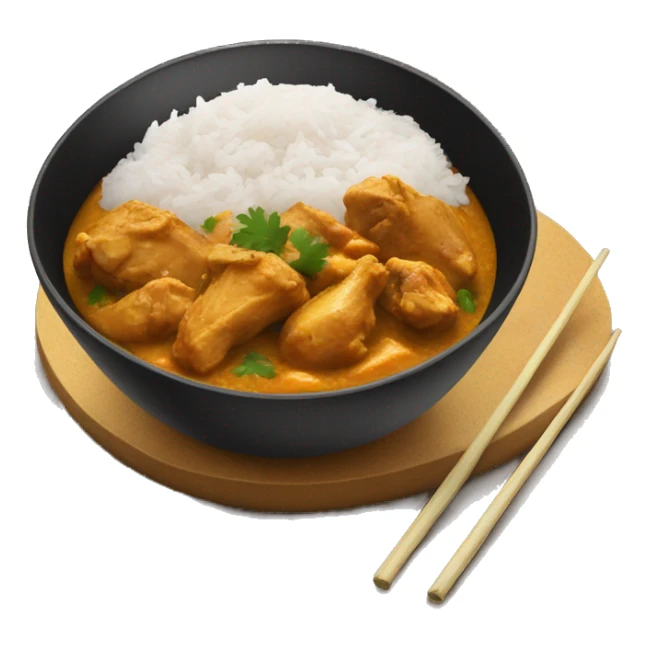 One Black bowl with chicken curry and rice  sticker