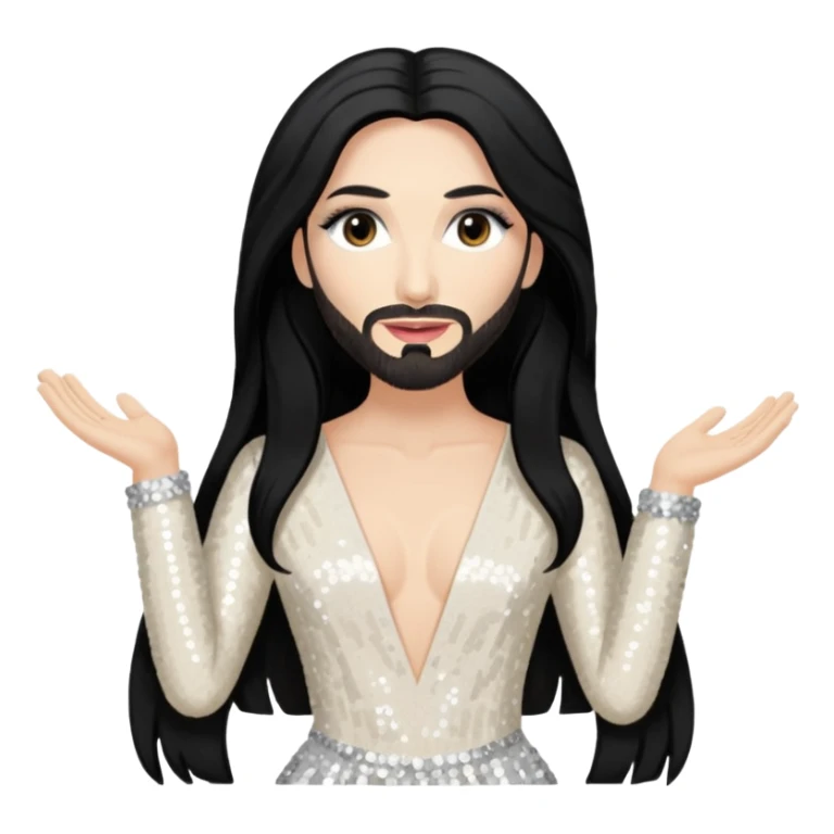 Conchita Wurst with long black hair, ivory sequin outfit sticker