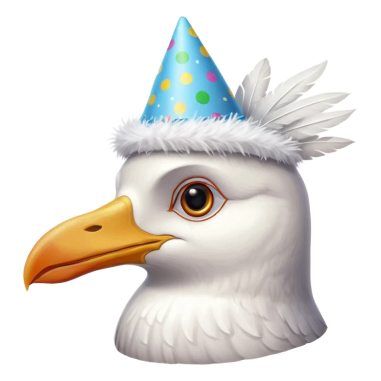 A seagull head with a party hat, without the body sticker