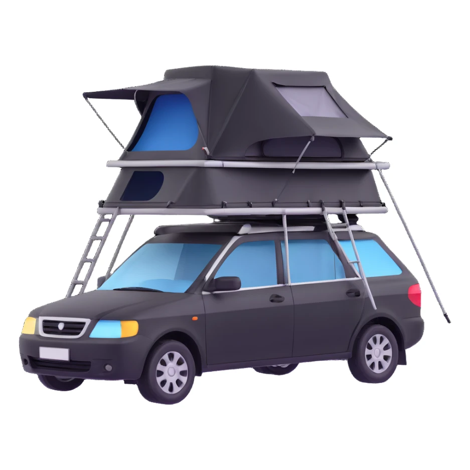 black car with roof tent sticker
